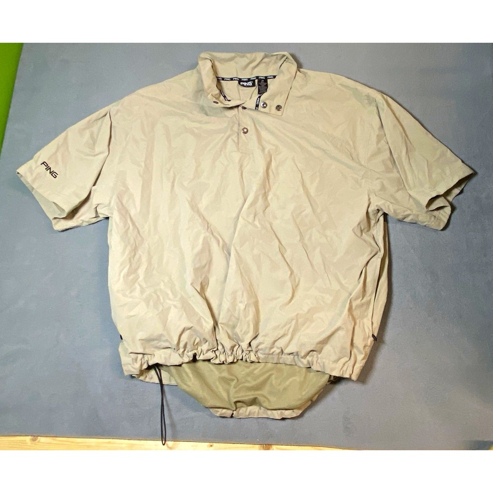 PING Collection Men's 2X Beige Short Sleeve Golf Windbreaker Jacket Lined*flaws